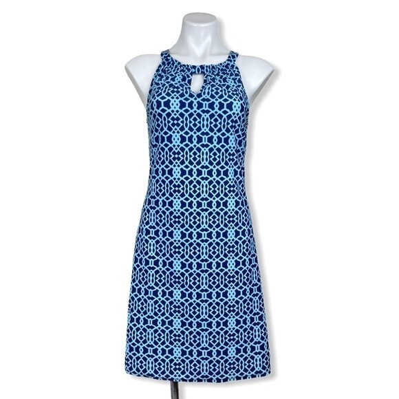 Jude Connally Lisa Blue Print Halter Dress S Coastal Sun Summer Beach Preppy - Picture 5 of 10